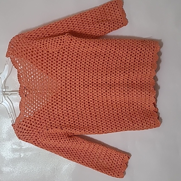 NORM THOMPSON Linen Blend Coral Crochet Cardigan Sweater - Size Small - Picture 4 of 7
